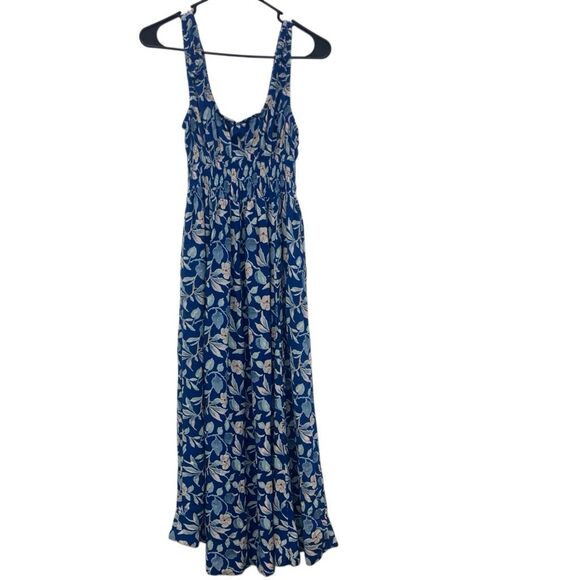 Faherty sunseeker blue ginger midi floral boho coastal cowgirl dress pockets XS - Picture 6 of 13